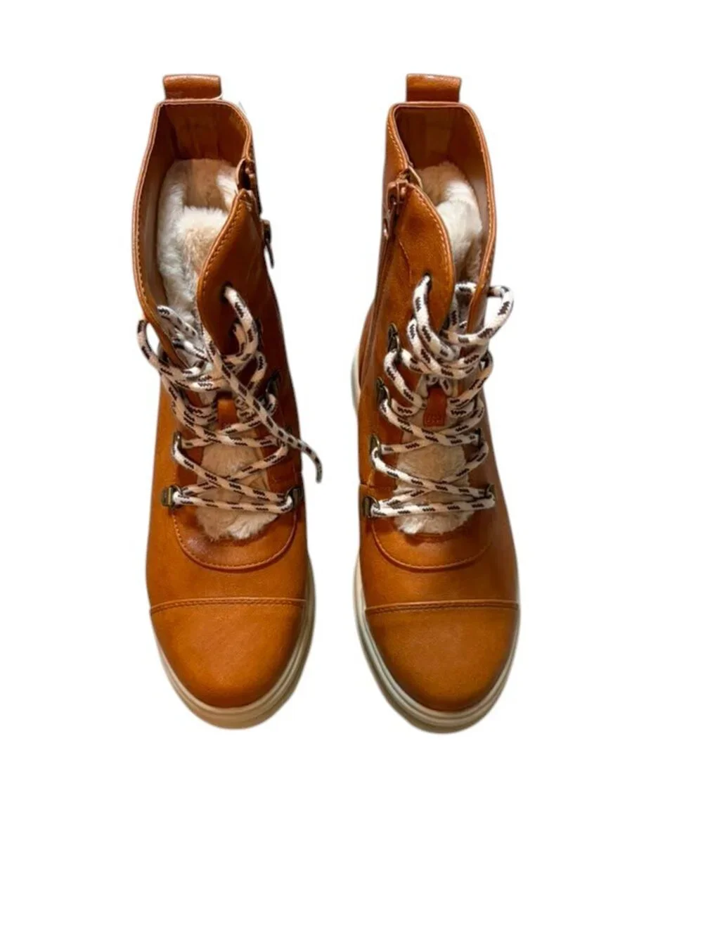 Art Class Girls Winter Combat Boots Tan Lace Up Side Zip Size 5 NWT Lug Sole.